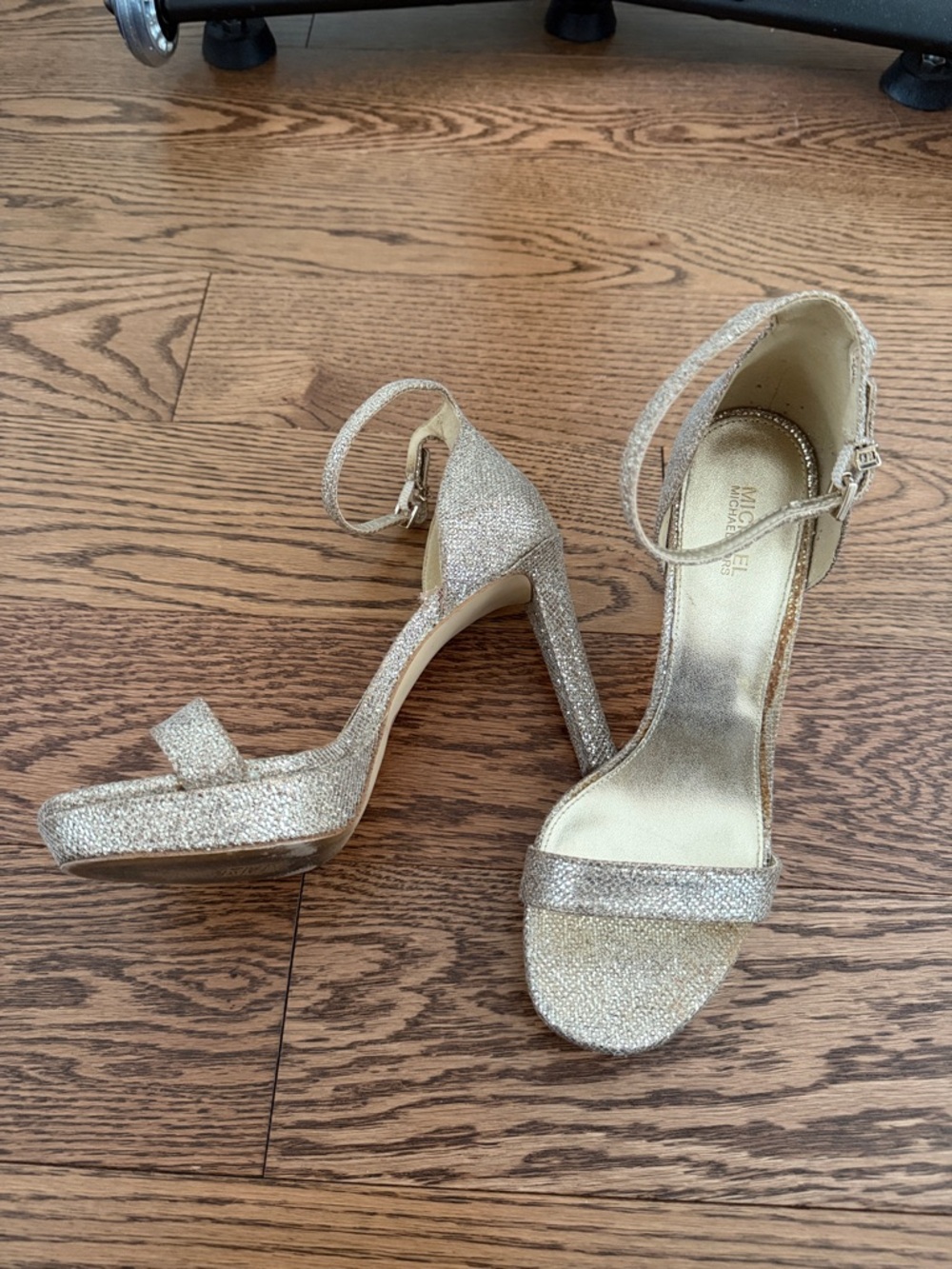 Michael Kors Gold Glitter Ankle-Strap Platform Heels